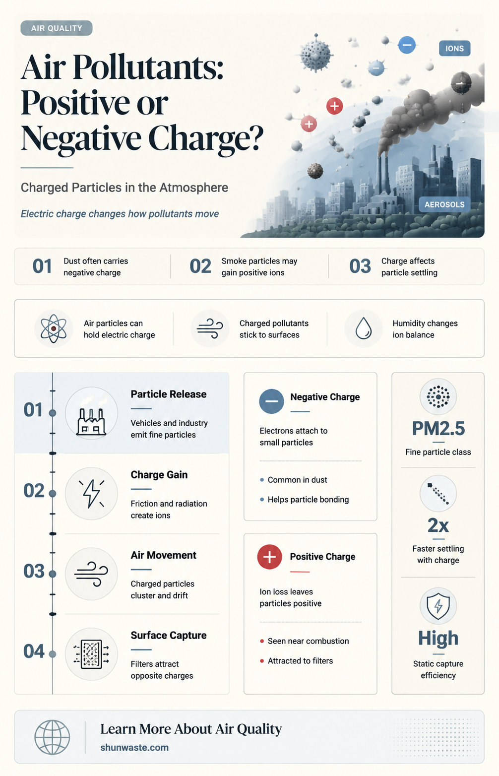 are pollutants positive or negative charged ion