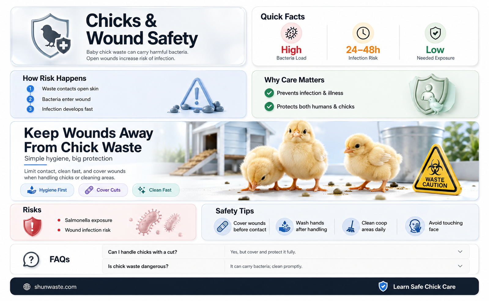 are baby chicks safe with a open wound around waste