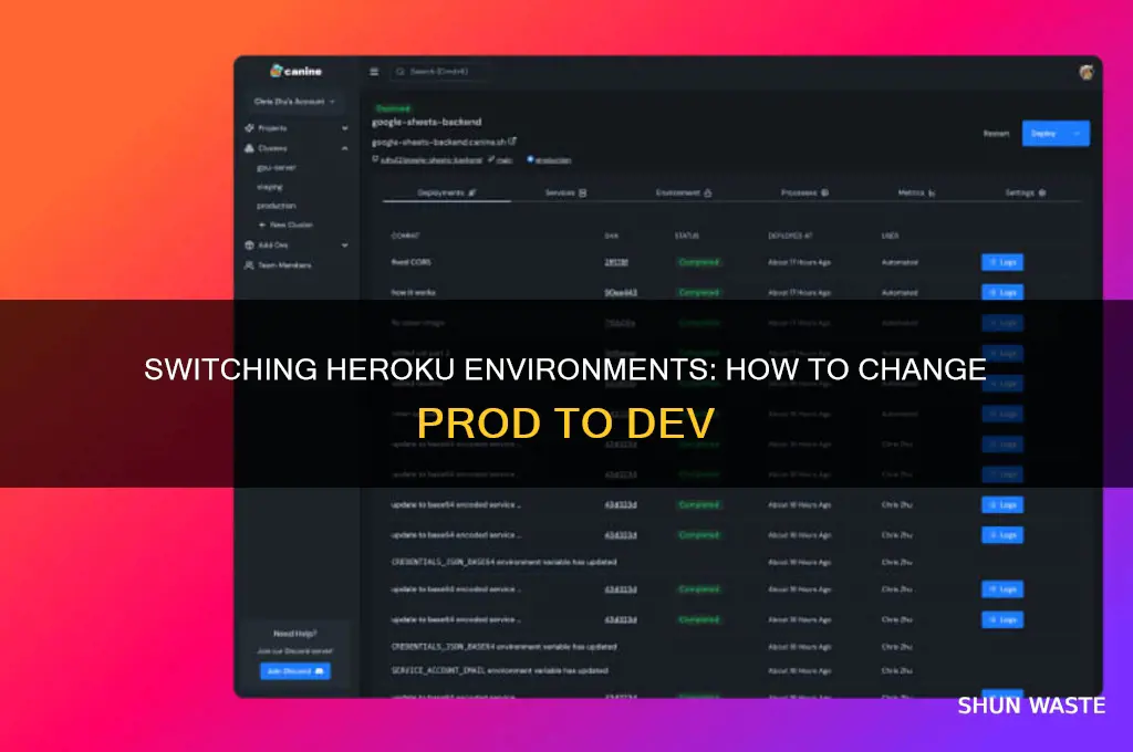 can i change a heroku environment from prod to dev