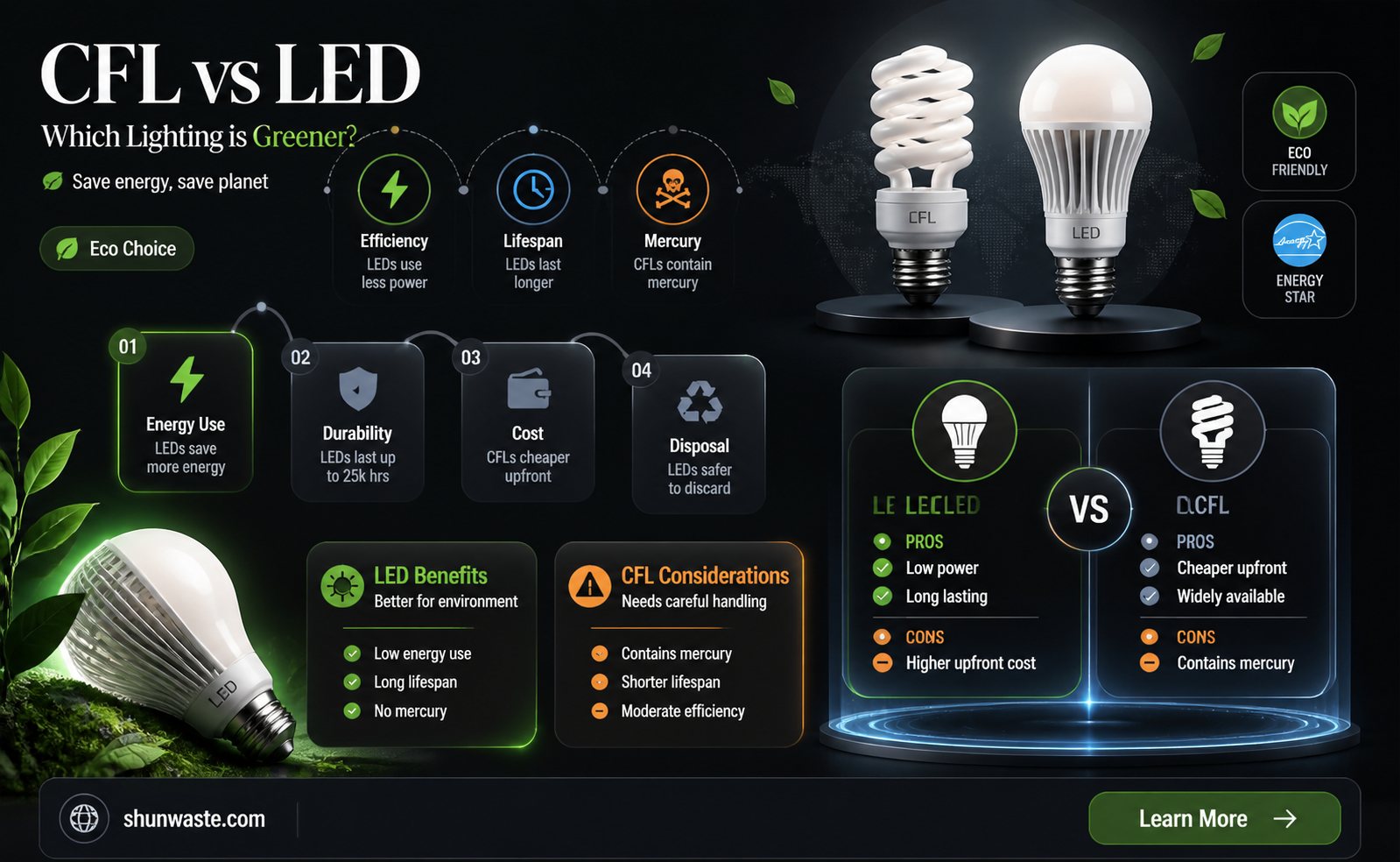 are cfl less polluting than led