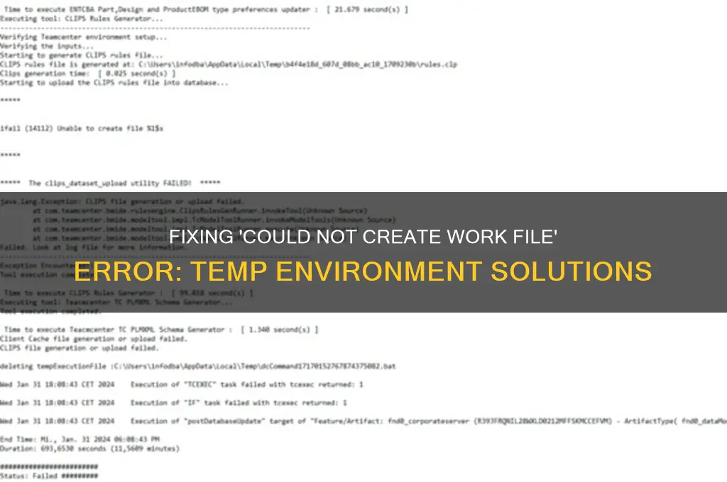 could not create the work file check the temp environment