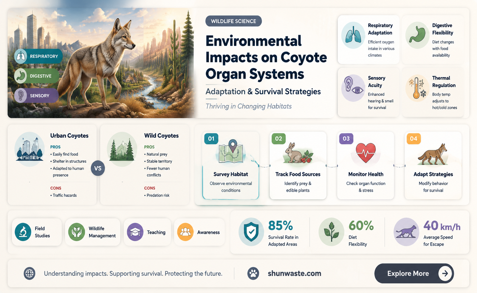 are coyotes organ systems affected by different environments