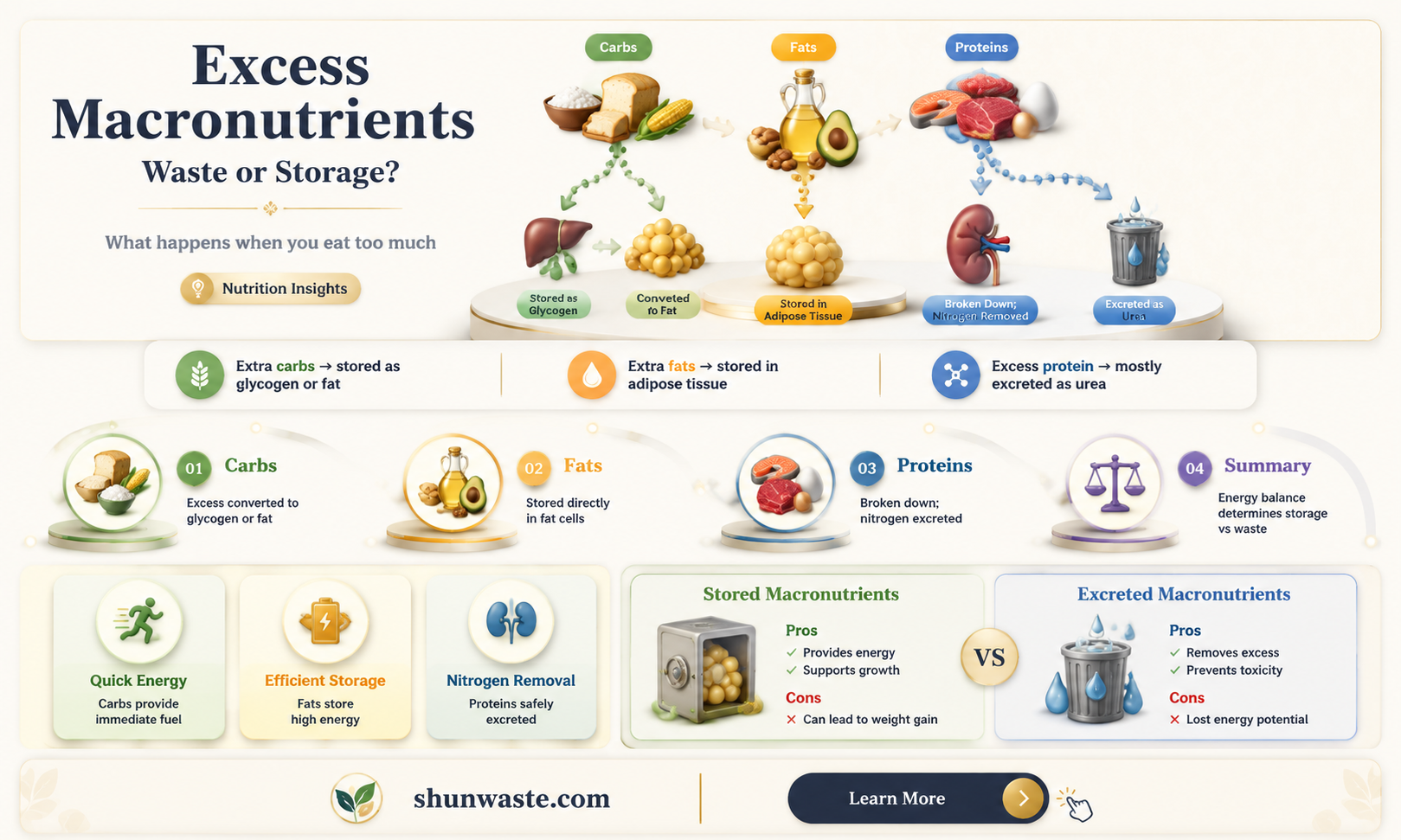 are macronutrients eaten in excess excreted as waste