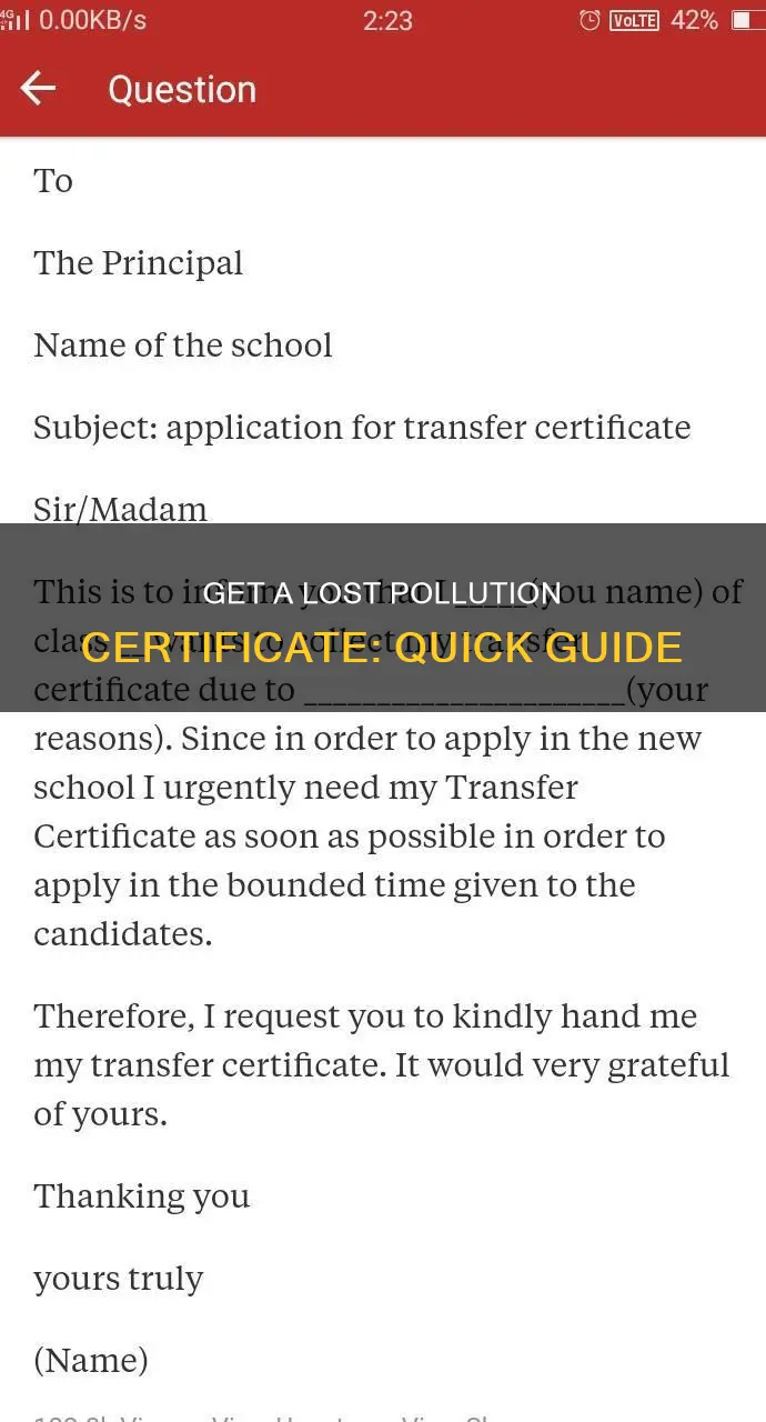 how to get lost pollution certificate