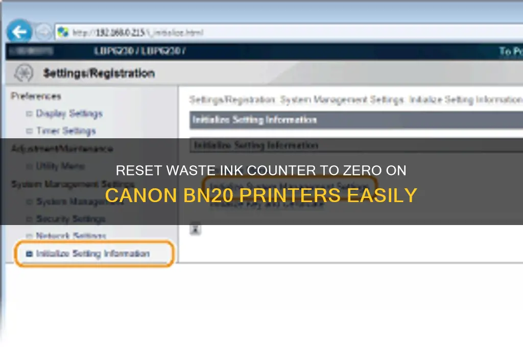 how to reset wast ink amount to 0 bn20