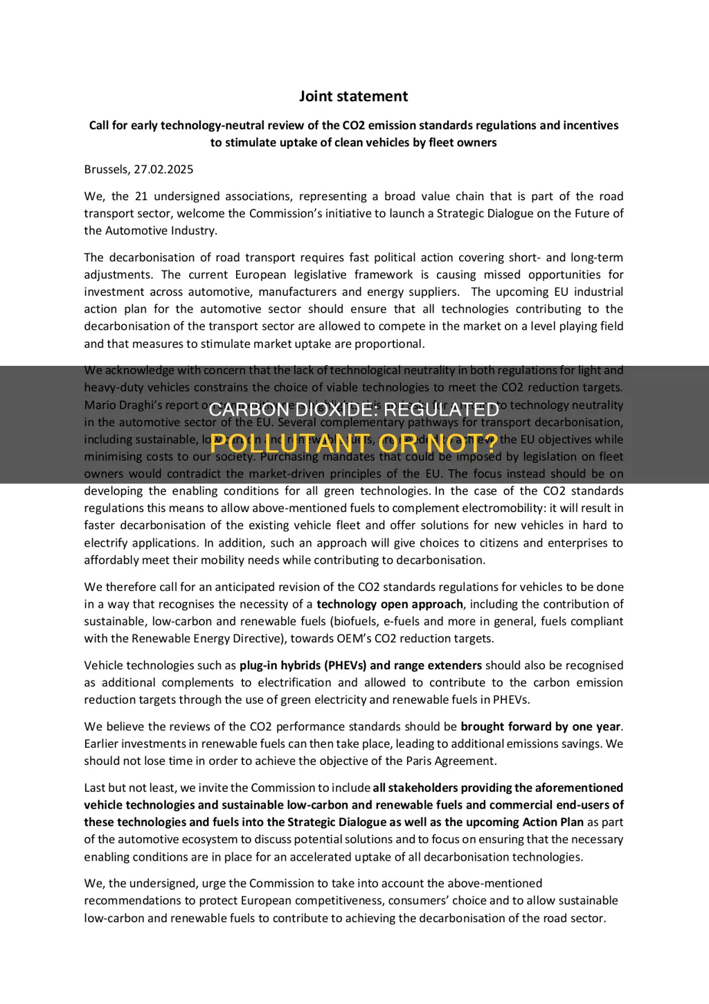 is carbon dioxide a regulated pollutant