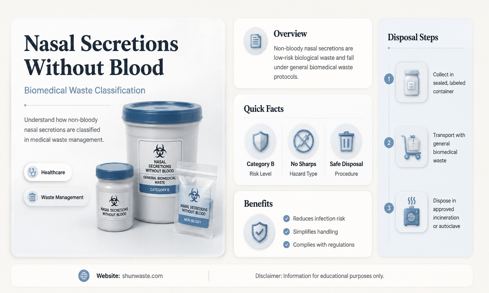 are nasal secretions not with blood considered biomedical waste