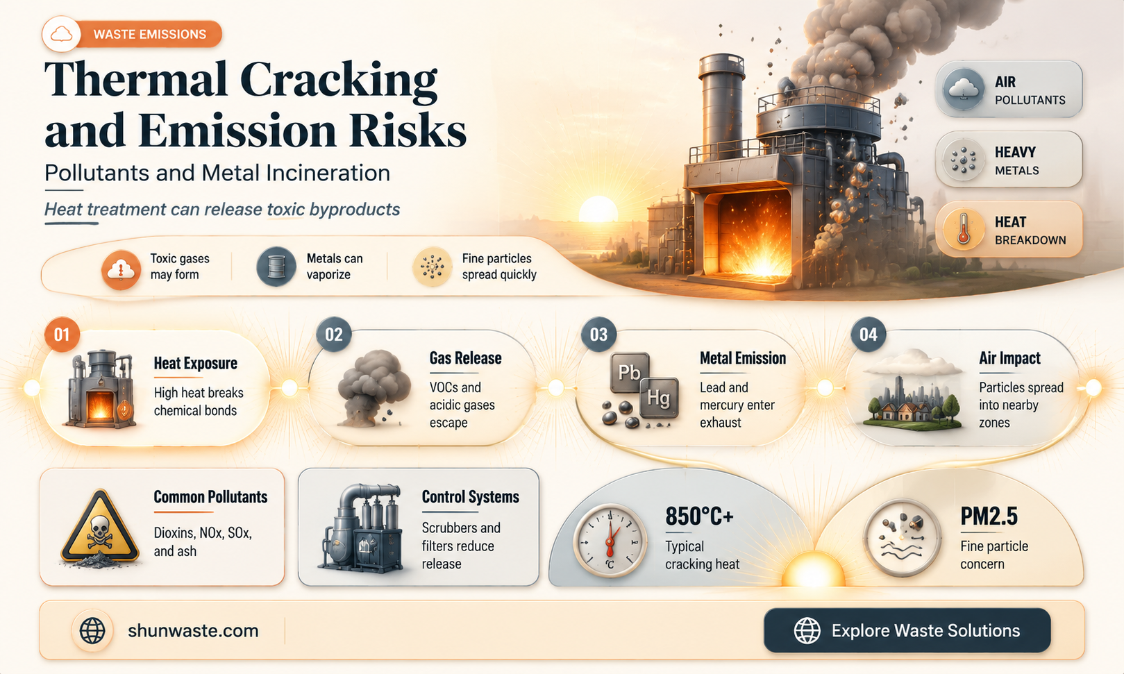 are pollutants produced in thermal cracking molten metal incineration