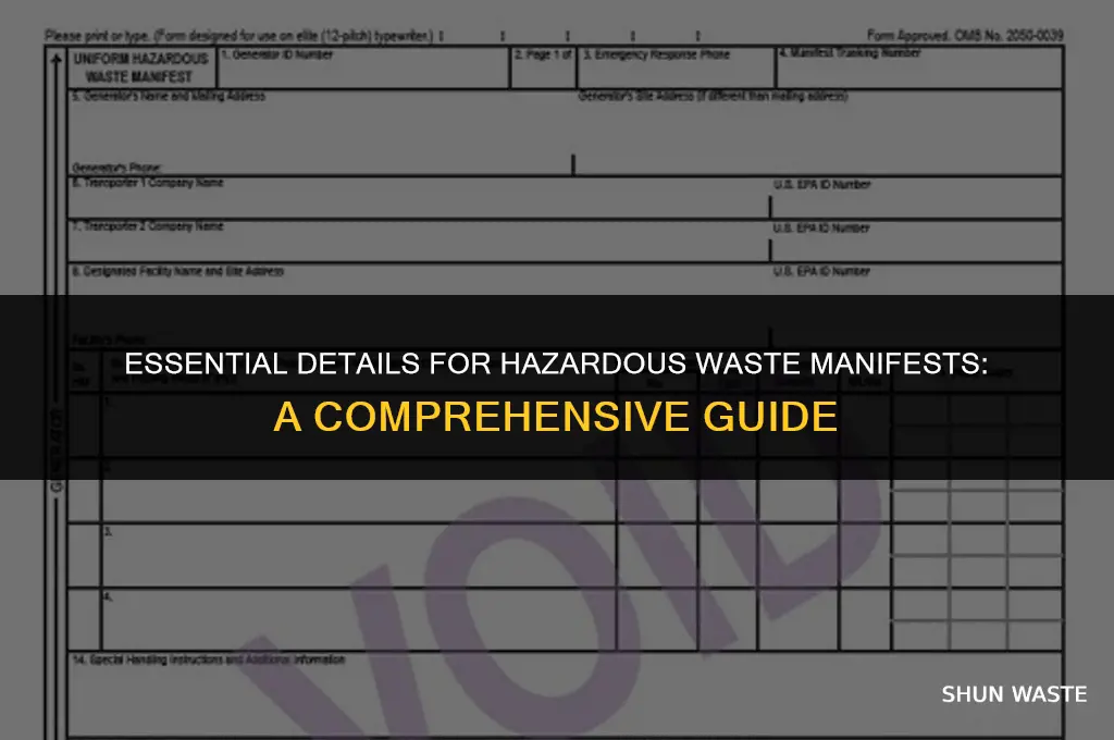 what information must be included on hazardous waste manifest