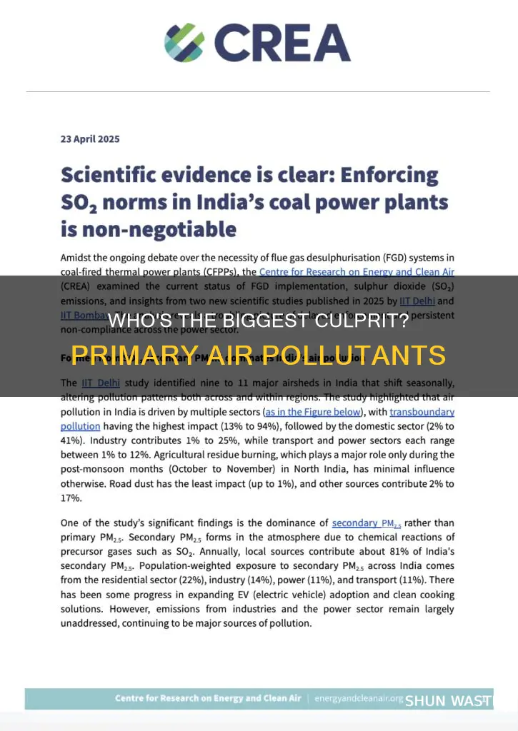 what is the largest producer of primary air pollutants