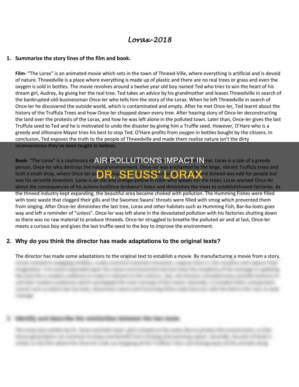 what role does air pollution play in the movie lorax