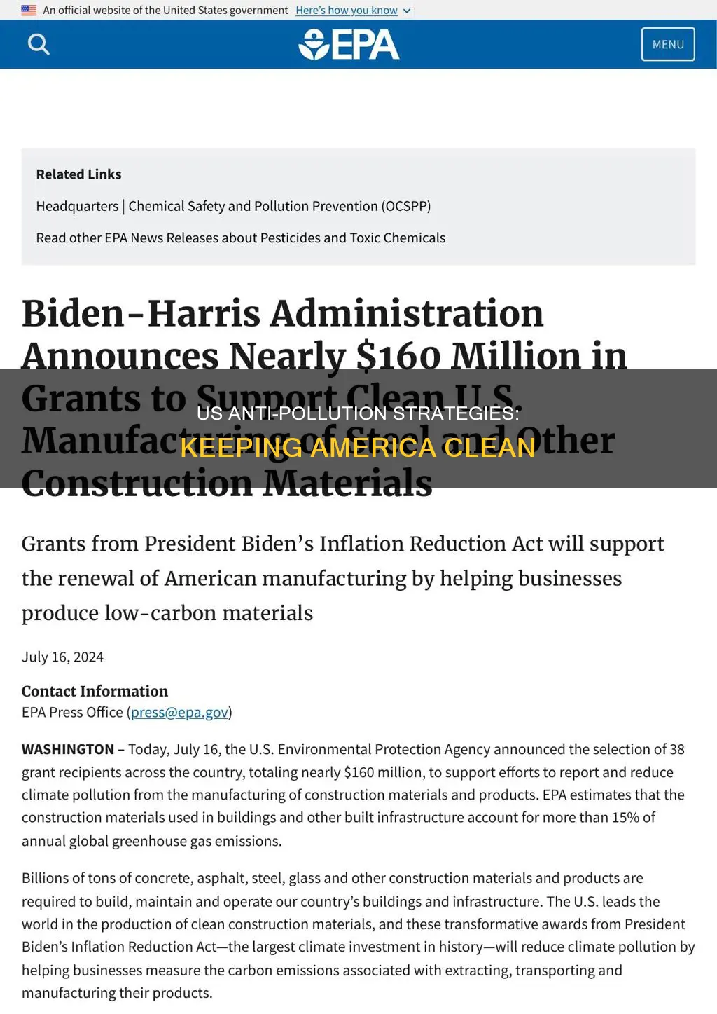 what the united states does to keep pollution system clean
